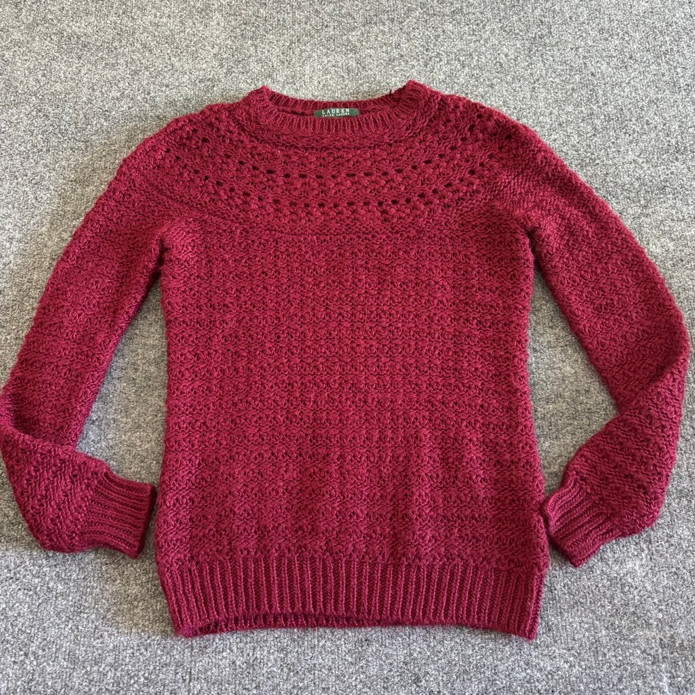Lauren Ralph Lauren Womens Medium Burgandy Alpaca Wool Blend Knit Sweater